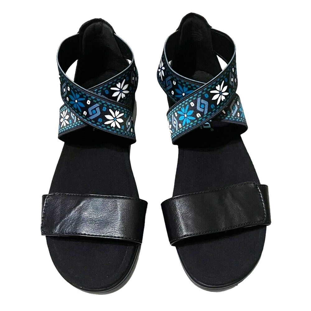 Alegria by PG Lite Lucia Black‎ Floral Embroidered Strappy Sandals Women Size 38